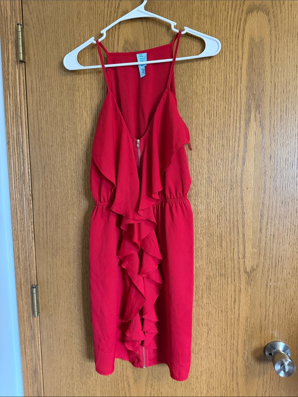 Red Ruffle Front Spaghetti Strap Dress